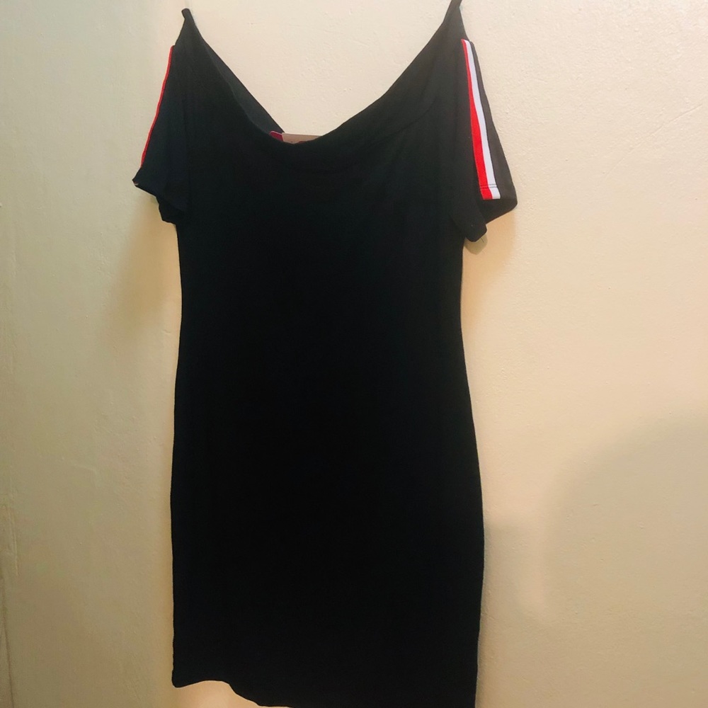 Black off shoulder mini dress